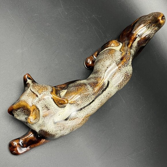 Vintage Art Pottery Fox Figurine Brown Drip Glaze Handcrafted Ceramic Sculpture - Picture 9 of 12